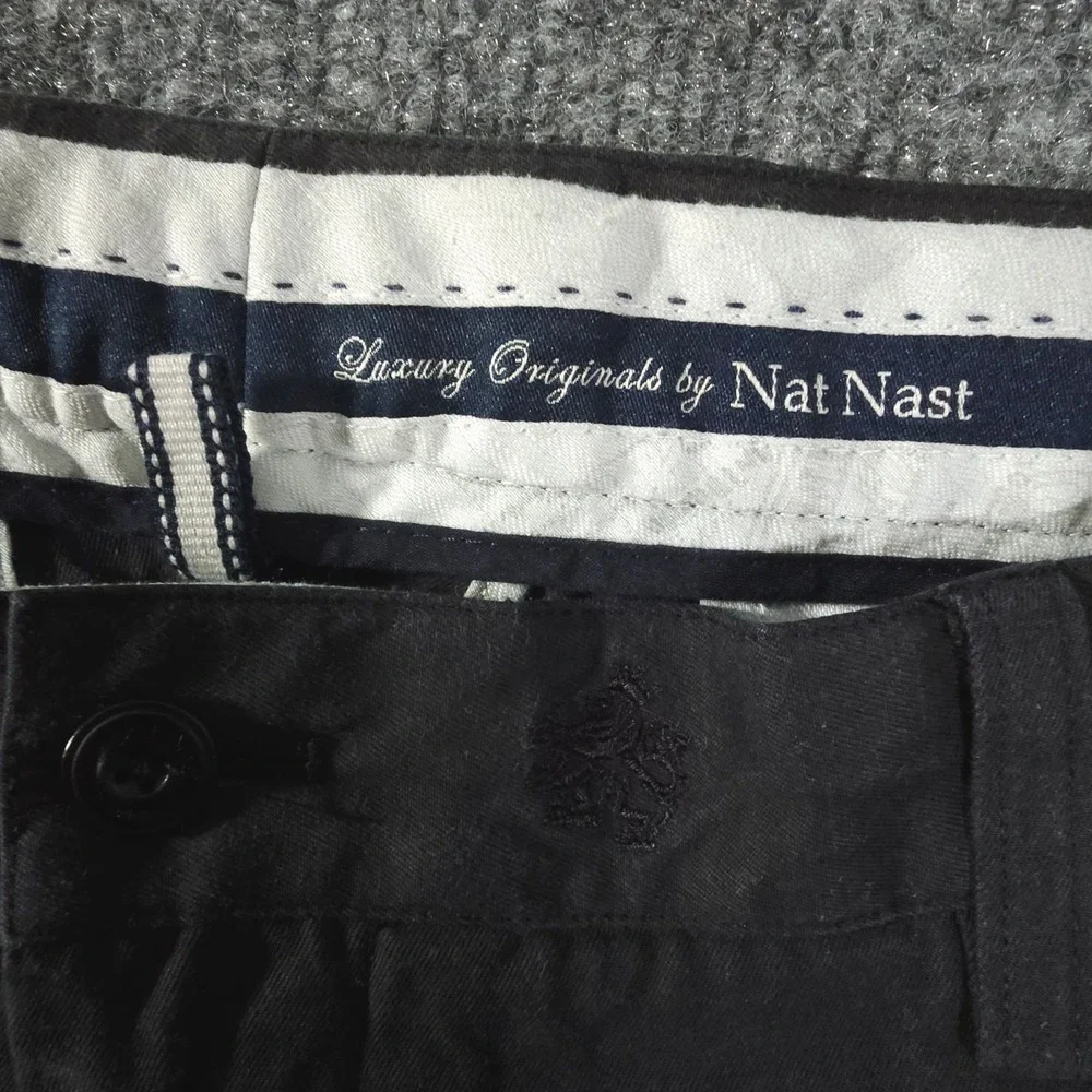 Nat Nast Pants Mens 38 Black Flat Front Silk Cotton Blend Luxury Originals Dress